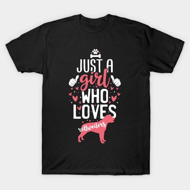 Just a Girl Who Loves Rottweilers T-Shirt by Tesszero